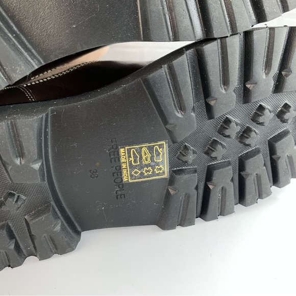 Free People Suede Leather Buckle Lug Double Up Moto Boots Chocolate Size 8 EU38 - Picture 14 of 15